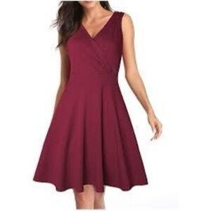 Grace Karin Plus Size Women's 20W Faux Wrap Fit & Flare Dress Maroon Sleeveless